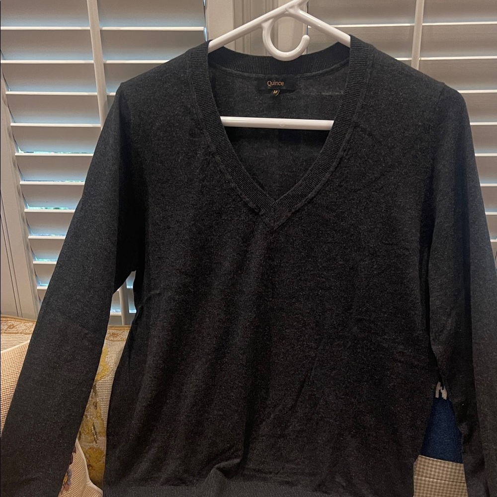 Quince Charcoal V-Neck Pullover